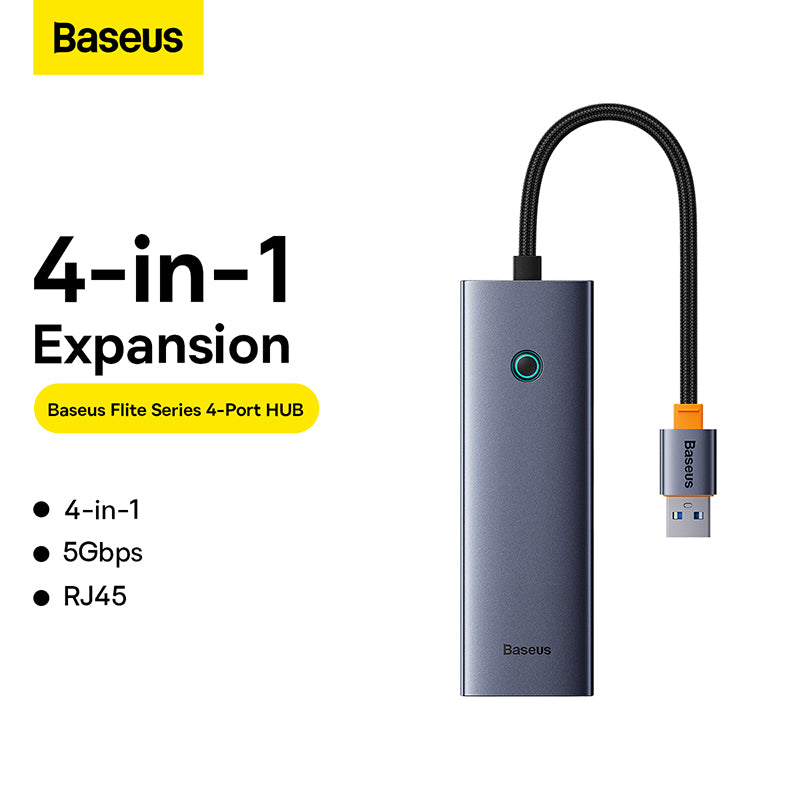 Baseus Flite Series 4-Port HUB Docking Station (USB-A to USB3.0*3+RJ45*1)
