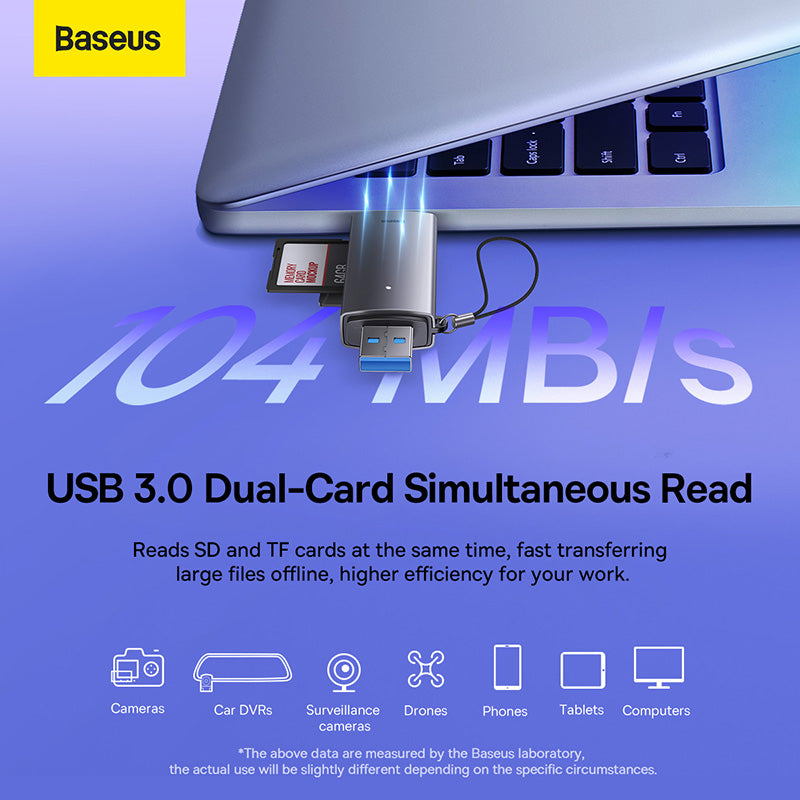 Baseus Lite Series USB-A & Type-C to SD/TF Card Reader Grey
