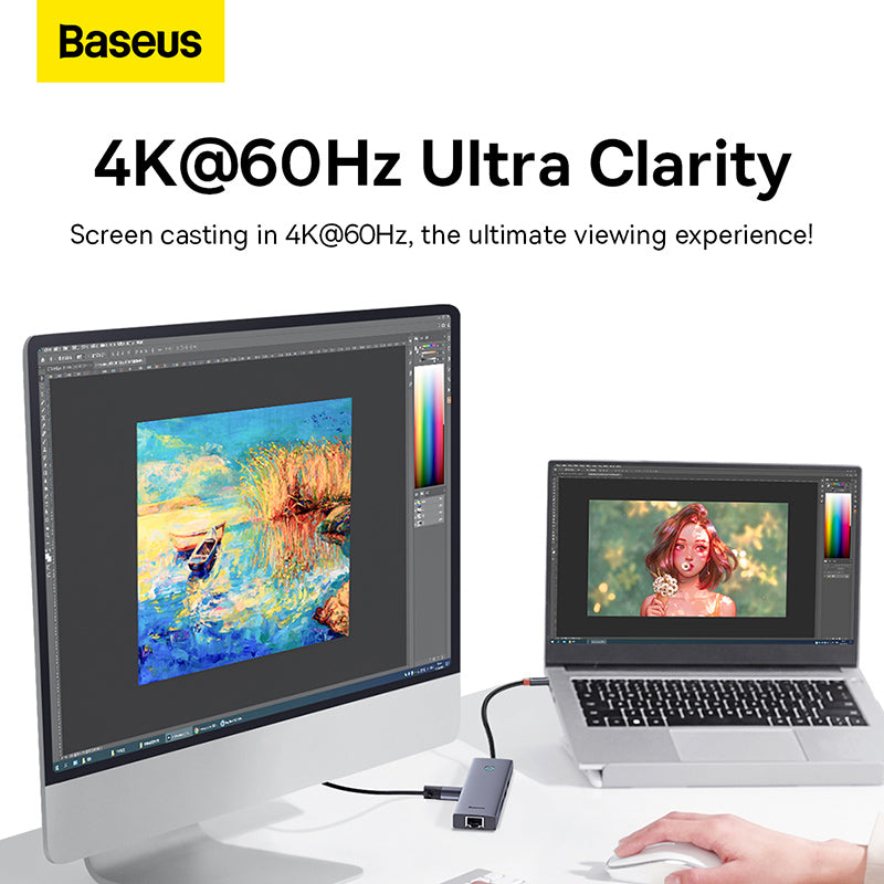 OS-Baseus UltraJoy Series 7-Port HUB Docking Station Space Grey Type-C to HDMI4K@60Hz*1+USB3.0*2+PD*1+RJ45*1+SD/TF3.0*1