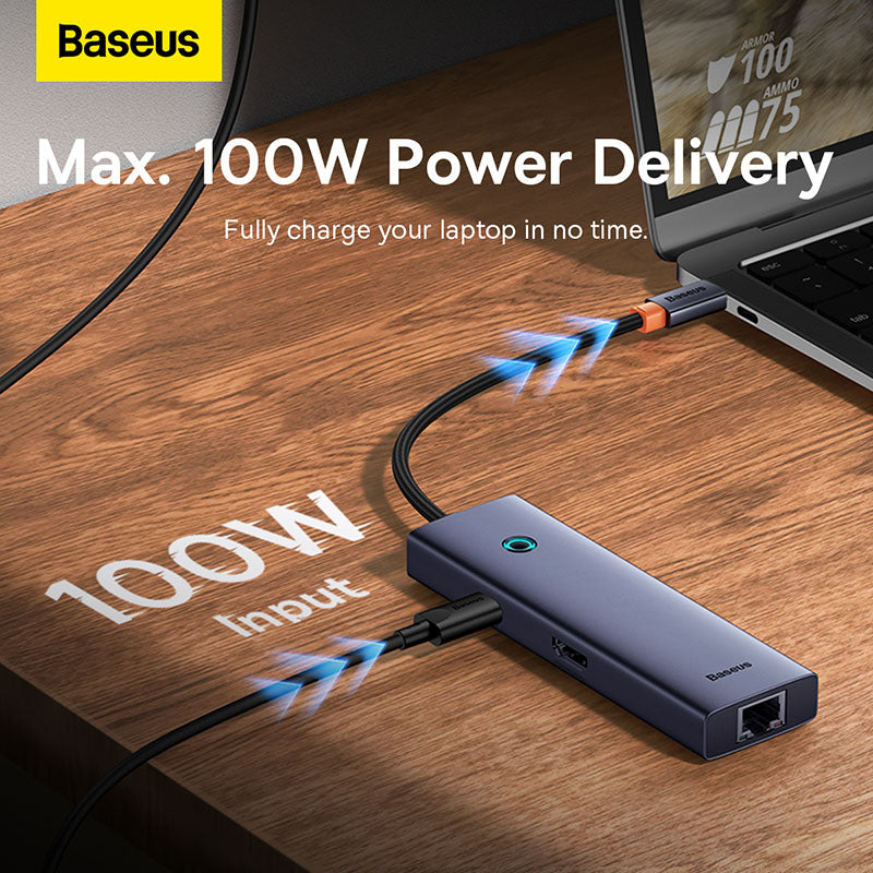 OS-Baseus UltraJoy Series 7-Port HUB Docking Station Space Grey Type-C to HDMI4K@60Hz*1+USB3.0*2+PD*1+RJ45*1+SD/TF3.0*1