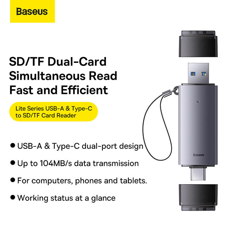 Baseus Lite Series USB-A & Type-C to SD/TF Card Reader Grey