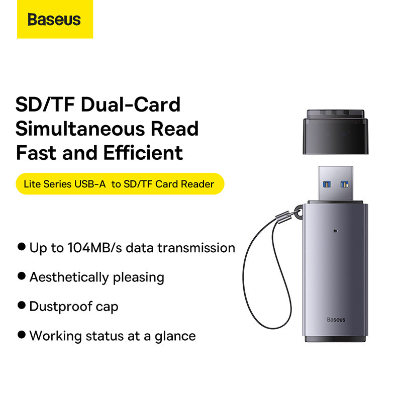 Baseus Lite Series USB-A to SD/TF Card Reader Grey