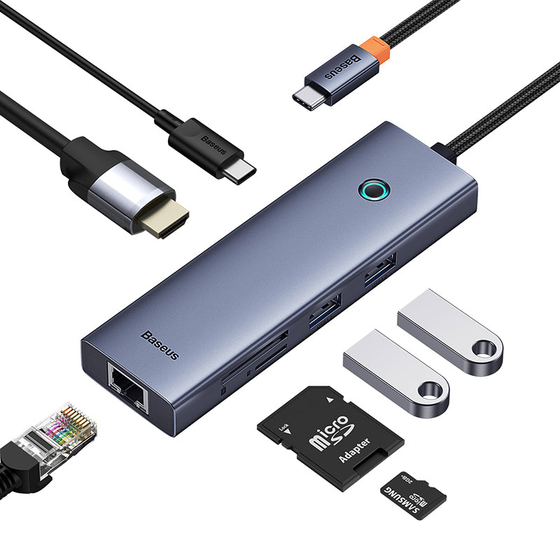 OS-Baseus UltraJoy Series 7-Port HUB Docking Station Space Grey Type-C to HDMI4K@60Hz*1+USB3.0*2+PD*1+RJ45*1+SD/TF3.0*1