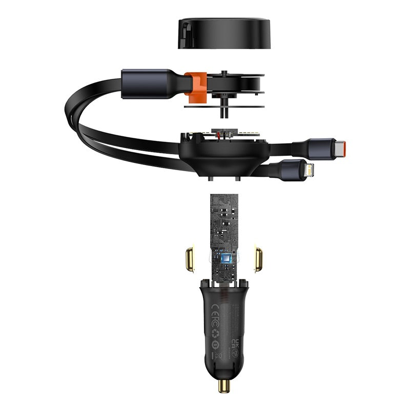 Baseus Enjoyment Retractable 2-in-1 Car Charger C+L 30W
