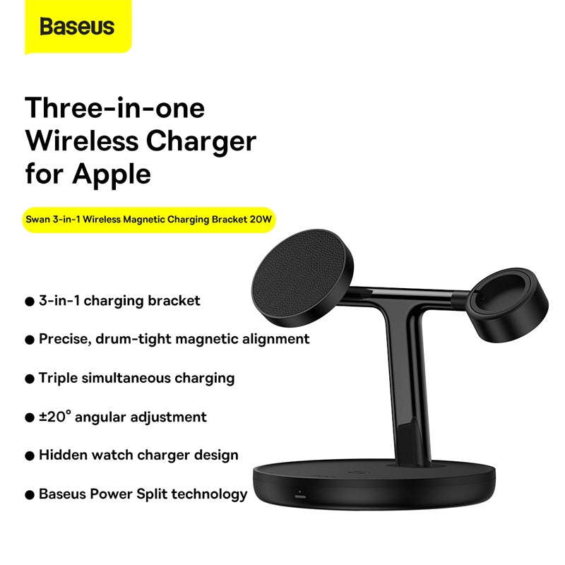 Baseus Swan 3-in-1 Wireless Magnetic Charging Bracket 20W Black Universal Version