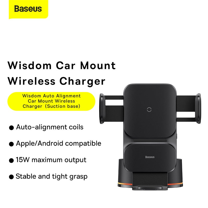 Baseus Wisdom Auto Alignment Car Mount Wireless Charger QI 15W (Suction Base)