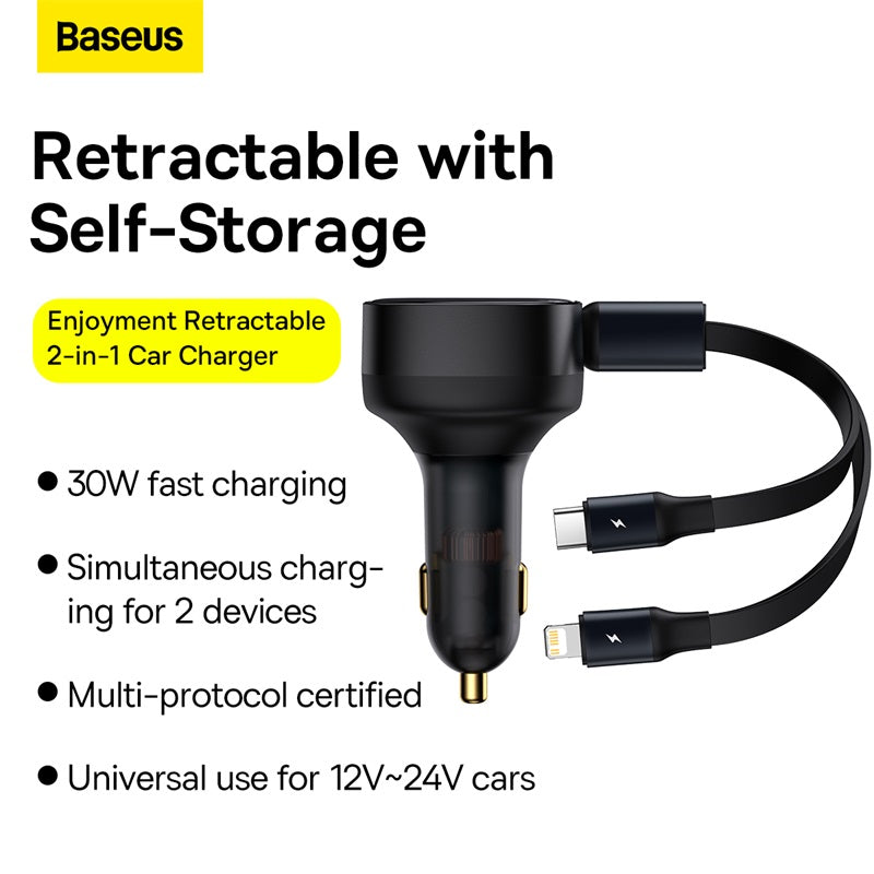 Baseus Enjoyment Retractable 2-in-1 Car Charger C+L 30W