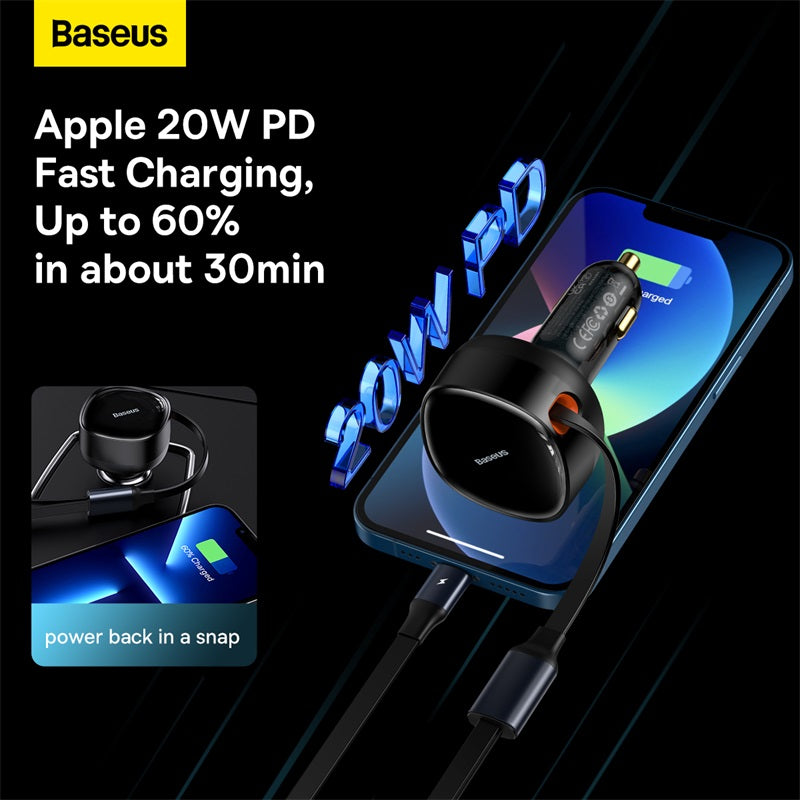 Baseus Enjoyment Retractable 2-in-1 Car Charger C+L 30W