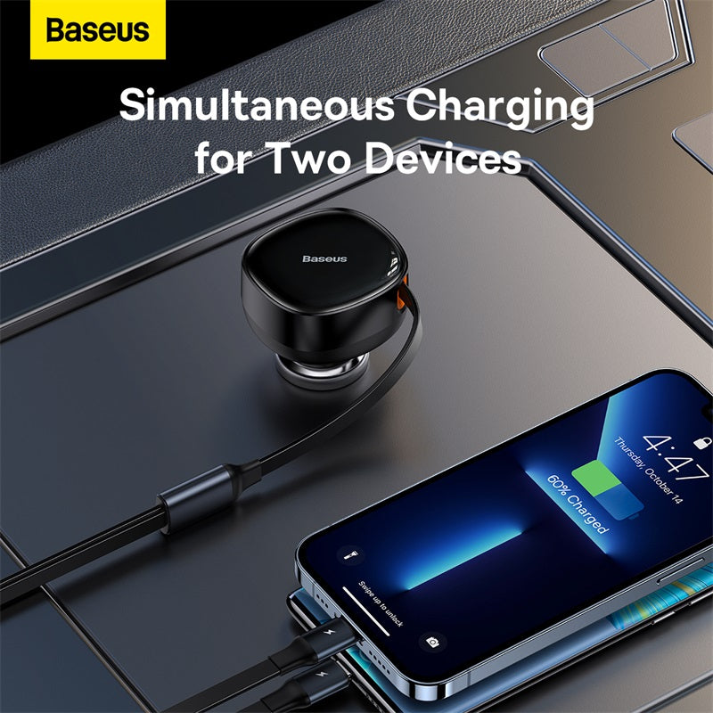 Baseus Enjoyment Retractable 2-in-1 Car Charger C+L 30W