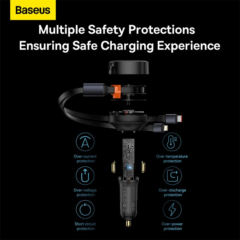 Baseus Enjoyment Retractable 2-in-1 Car Charger C+L 30W