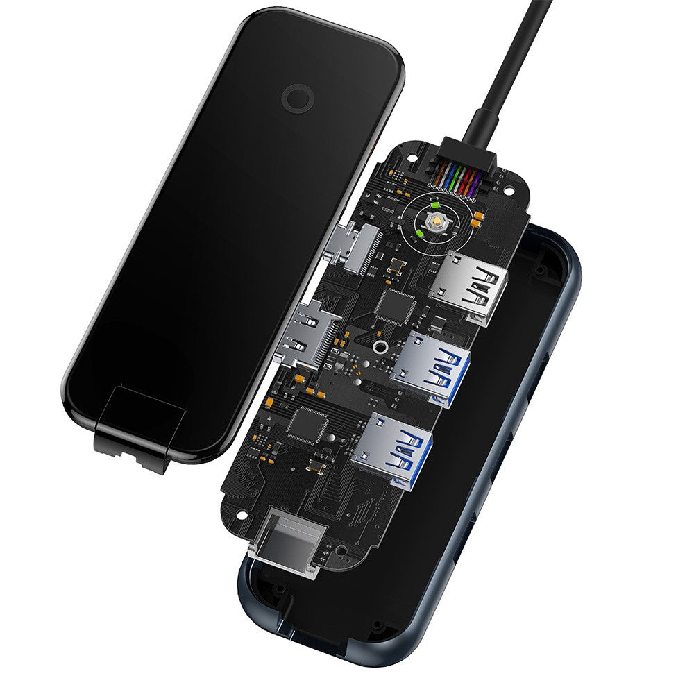 Baseus AcmeJoy 6-Port Type-C HUB Adapter (Type-C to HDMI*1+USB3.0*2+USB2.0*1+Type-C PD&Data *1+RJ45*1)-Dark Gray