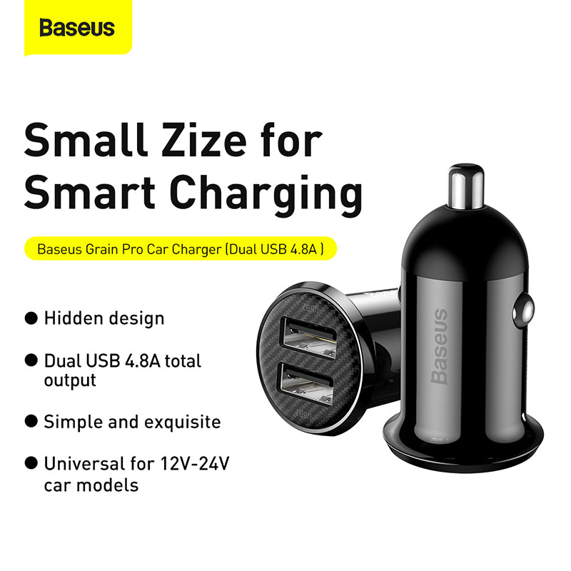 Baseus Grain Pro Car Charger (Dual USB 4.8A)
