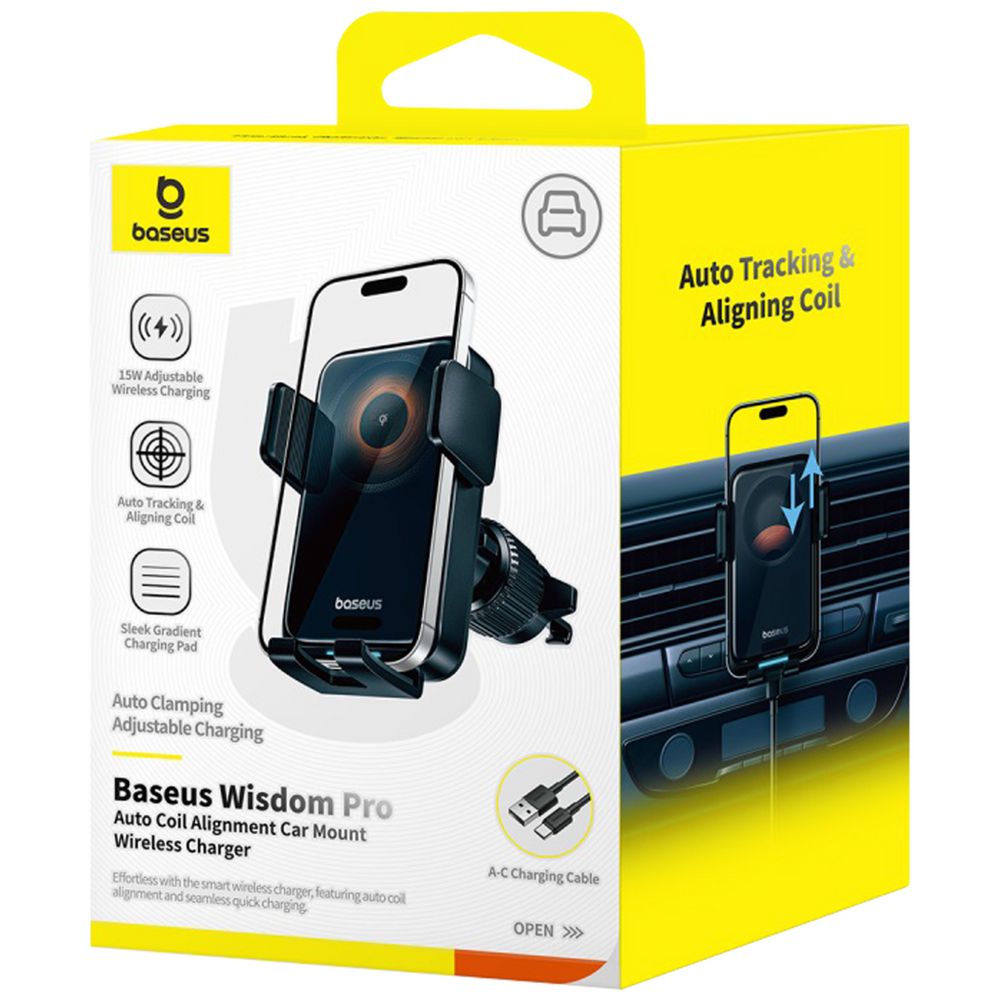 Baseus Wisdom Pro 15W QI Wireless Charger Car Mount Black