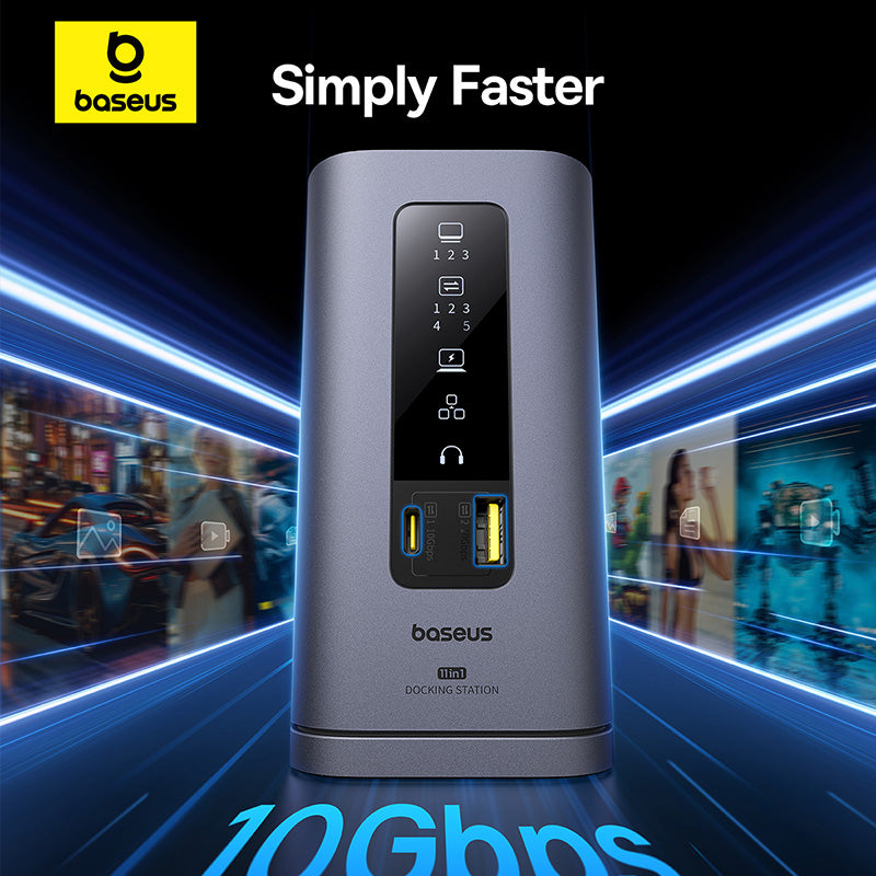 OS-Baseus Spacemate Series 11-in-1 (MAC) Docking Station Space Grey (USB-C to 3*HDMI 4K@60Hz+2*USB-A (10Gbps)+1*USB-C (10Gbps)+1*RJ45+2*USB-A (480Mbps)+1*USB-C (PD)+1*3.5mm Audio