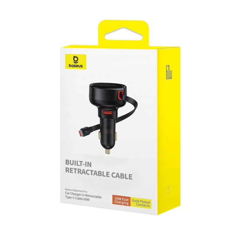 Baseus Enjoyment Pro Car Charger U+Retractable Type-C Cable 60W