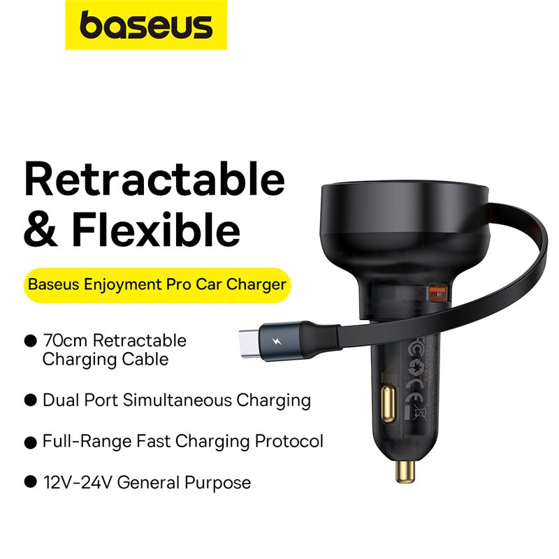 Baseus Enjoyment Pro Car Charger U+Retractable Type-C Cable 60W