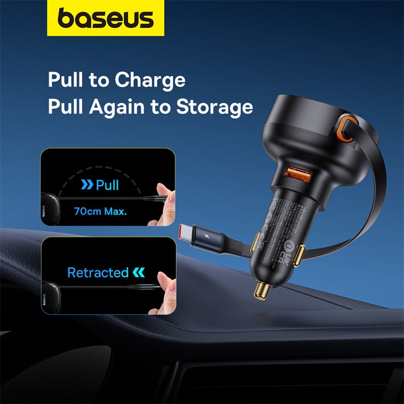 Baseus Enjoyment Pro Car Charger U+Retractable Type-C Cable 60W