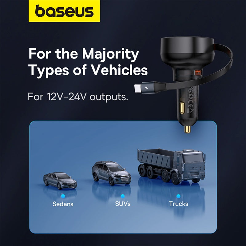 Baseus Enjoyment Pro Car Charger U+Retractable Type-C Cable 60W