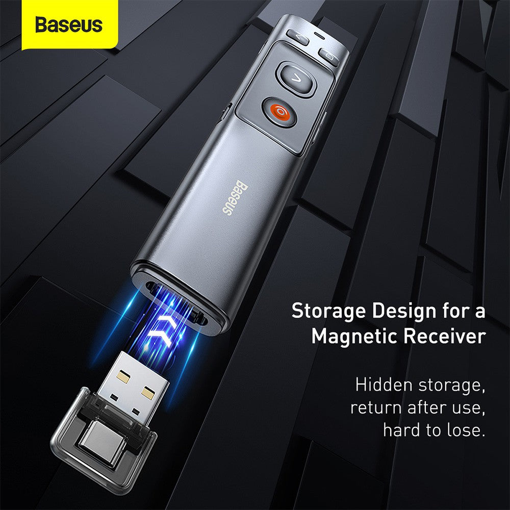 Baseus Orange Dot Wireless Presenter (Red Laser)-Grey