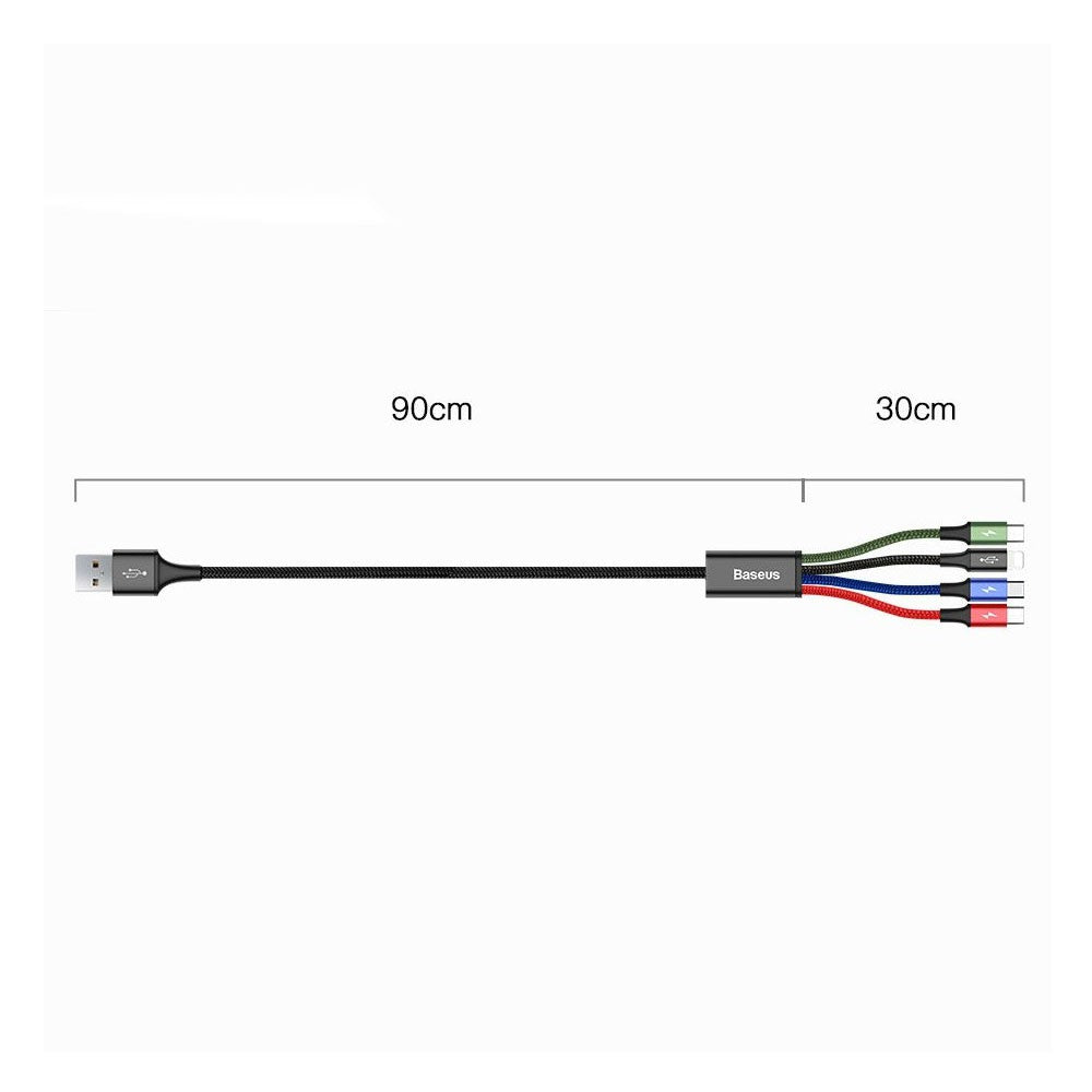 Baseus 4 in 1 Nylon Braided Cable (2 x Lightning / Type-C / Micro USB) 3.5A 1.2m (CA1T4-A01)-Black