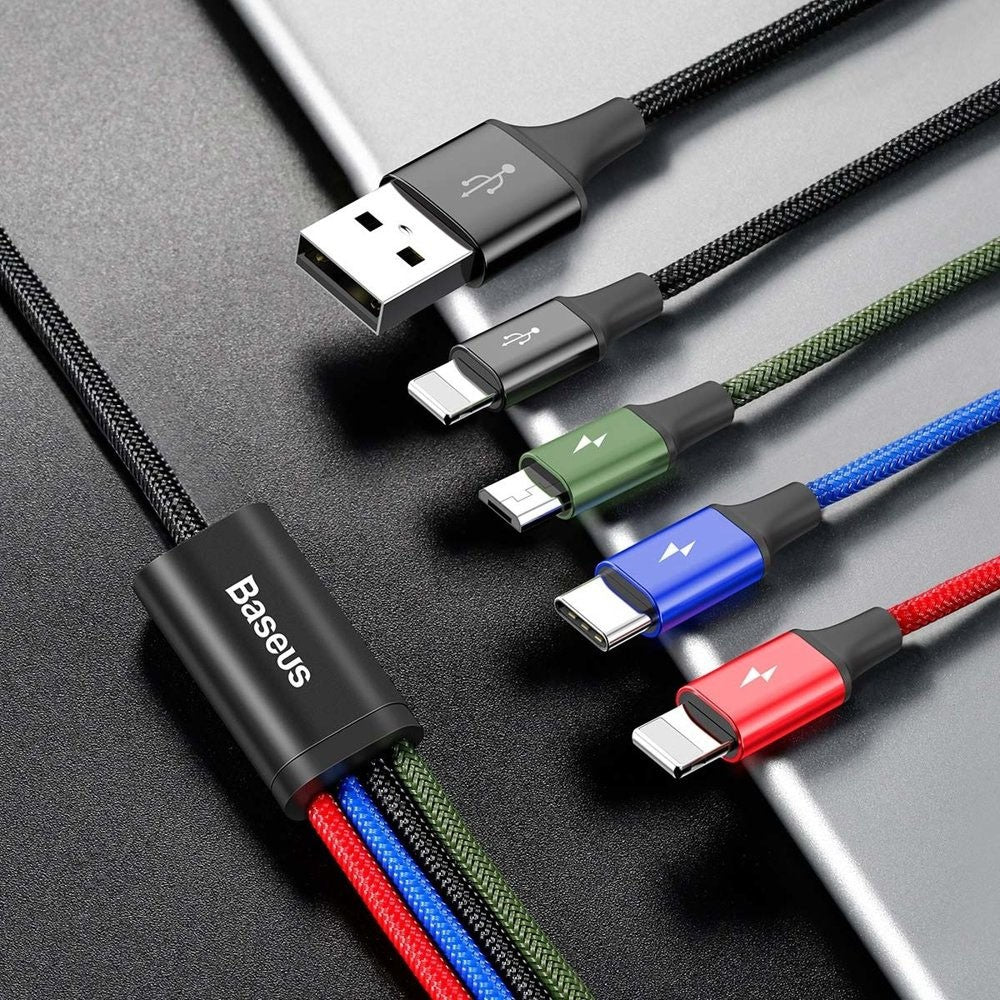 Baseus 4 in 1 Nylon Braided Cable (2 x Lightning / Type-C / Micro USB) 3.5A 1.2m (CA1T4-A01)-Black