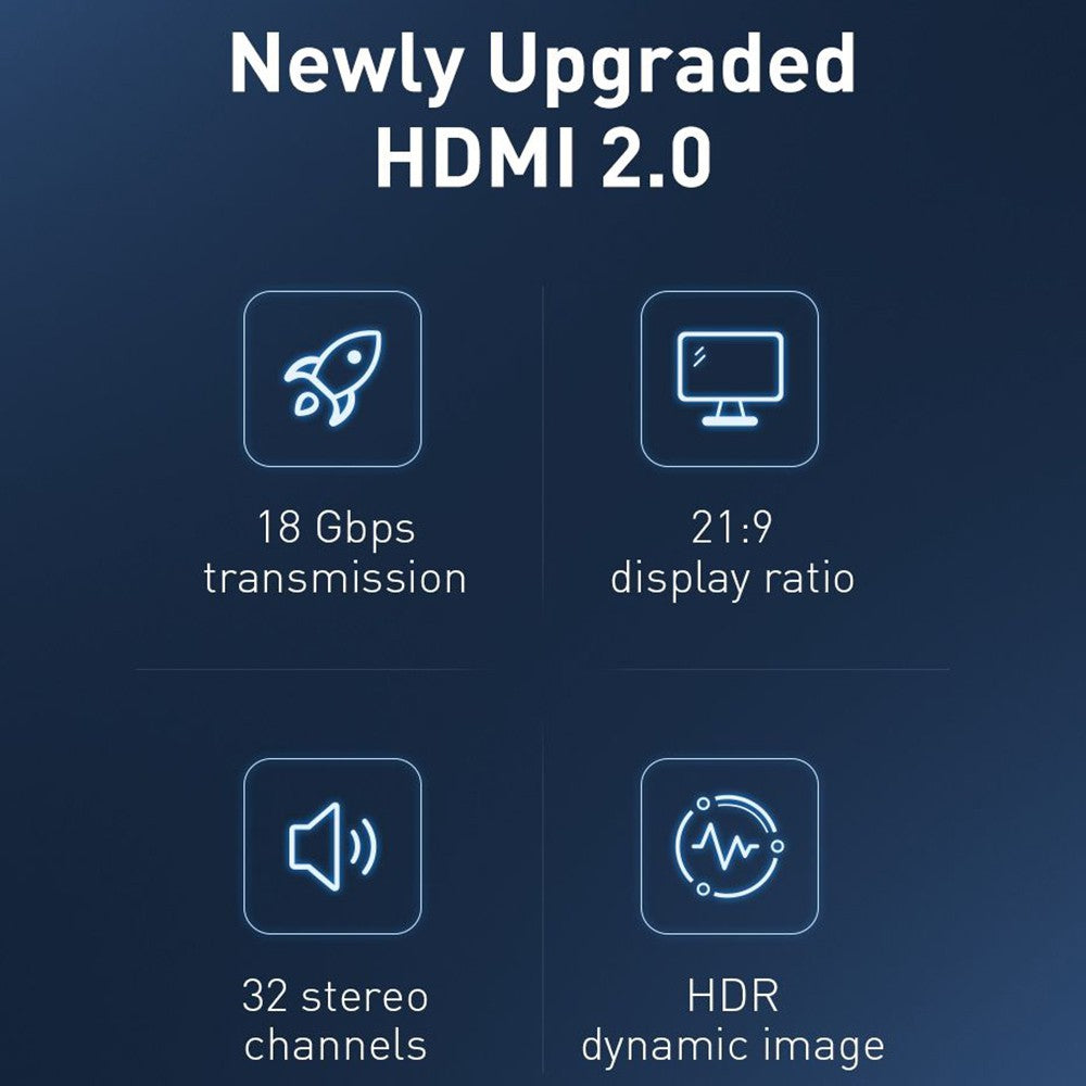 Baseus HDMI 2.0 cable 4K 60 Hz 3D HDR 18 Gbps CAKGQ-A01 1/3/5M-Black