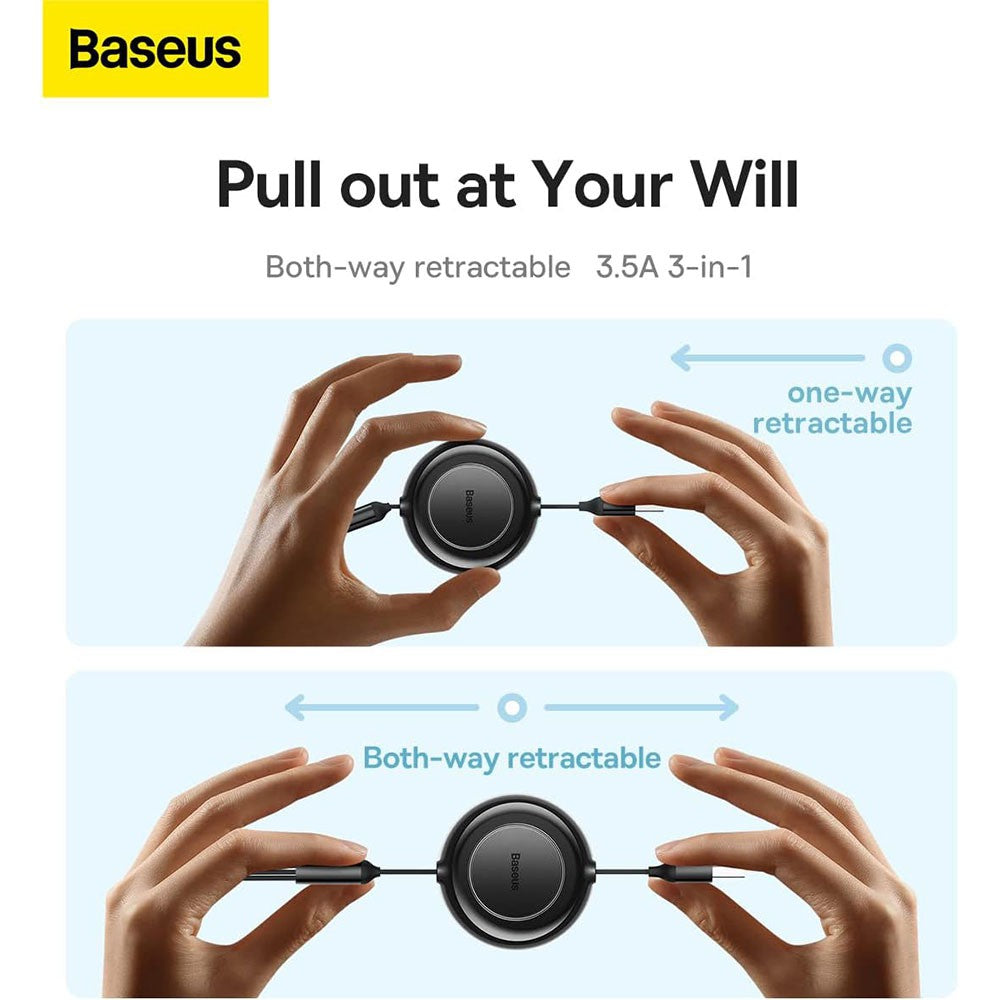 Baseus Bright Mirror 2 Series Retractable 3-in-1 Fast Charging Data Cable USB to M+L+C 3.5A 1.1m