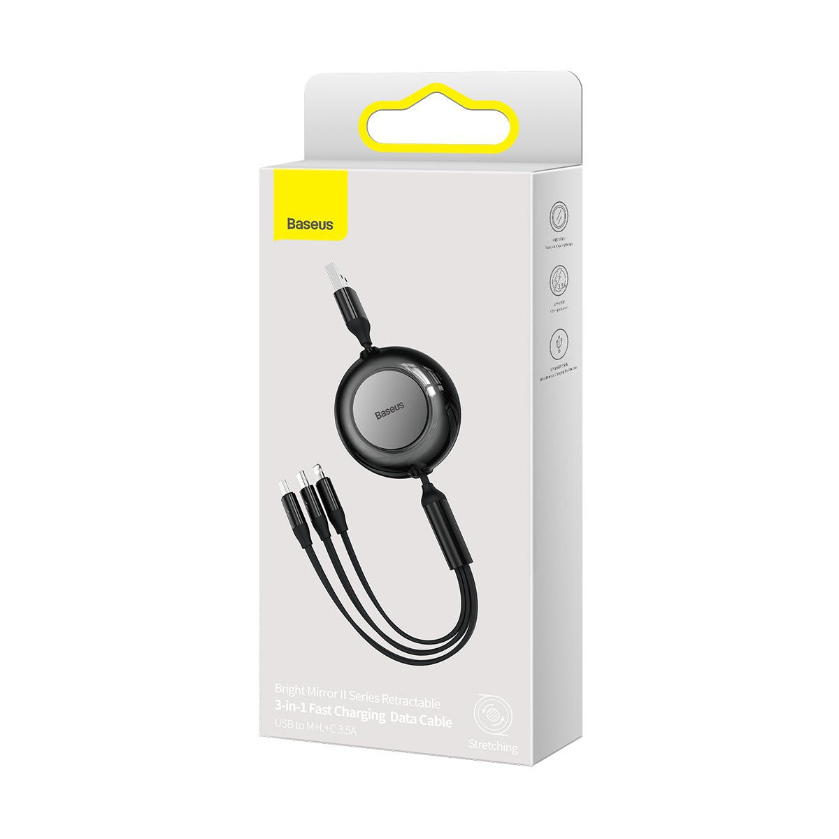 Baseus Bright Mirror 2 Series Retractable 3-in-1 Fast Charging Data Cable USB to M+L+C 3.5A 1.1m