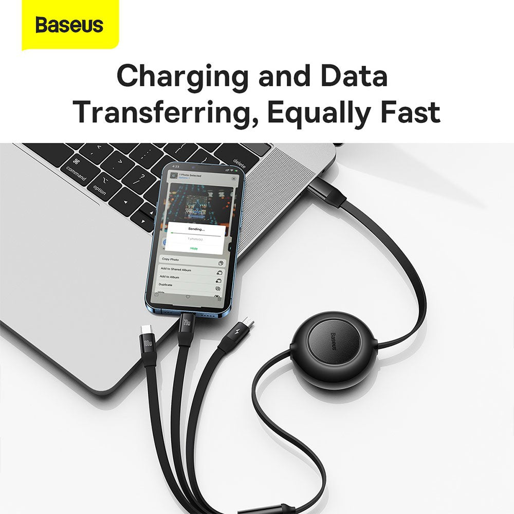 Baseus Bright Mirror 2 Series Retractable 3-in-1 Fast Charging Data Cable Type-C to M+L+C 100W 1.1m