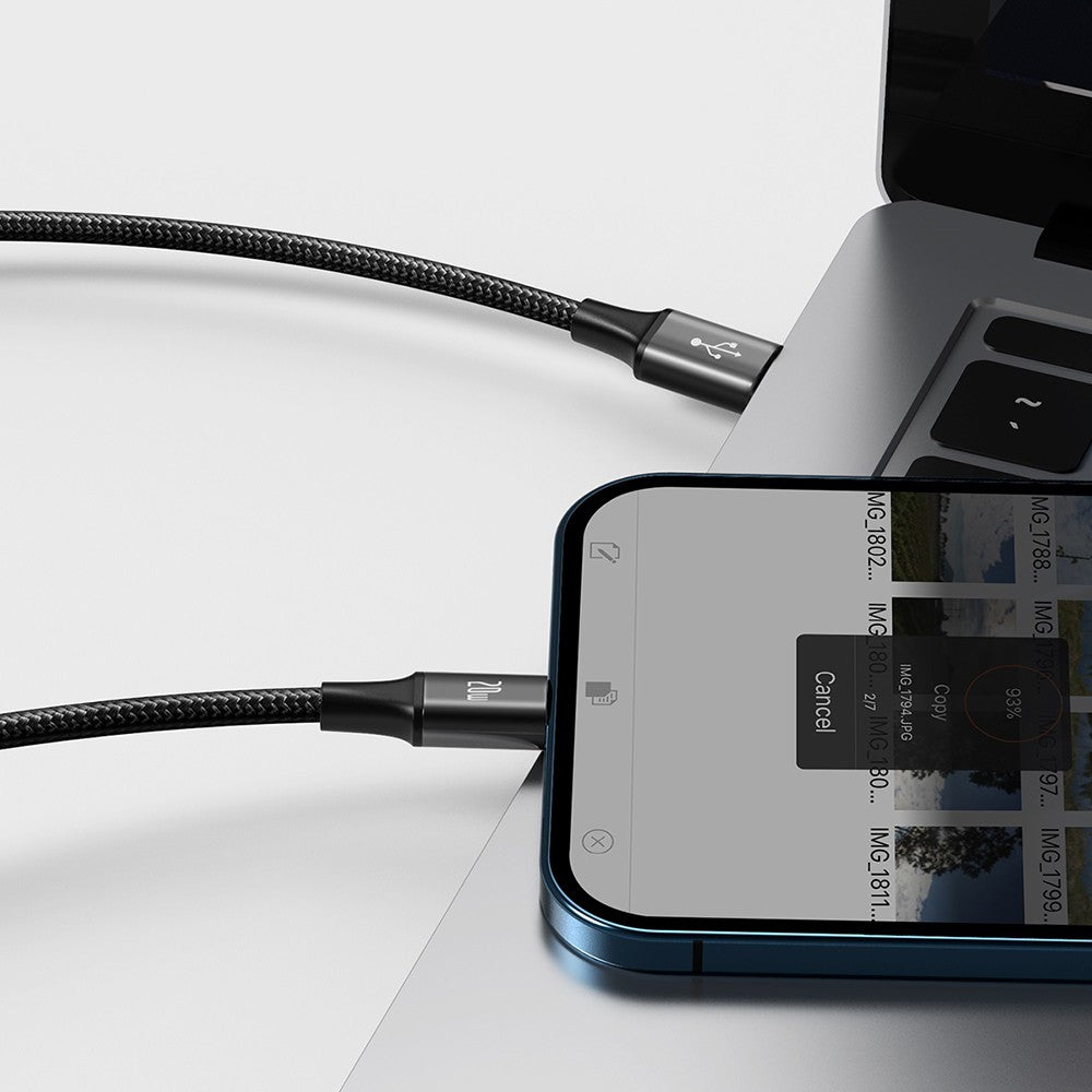 Baseus Rapid Series 3-in-1 Fast Charging Data Cable Type-C to C+L+C PD 20W 1.5M-Black