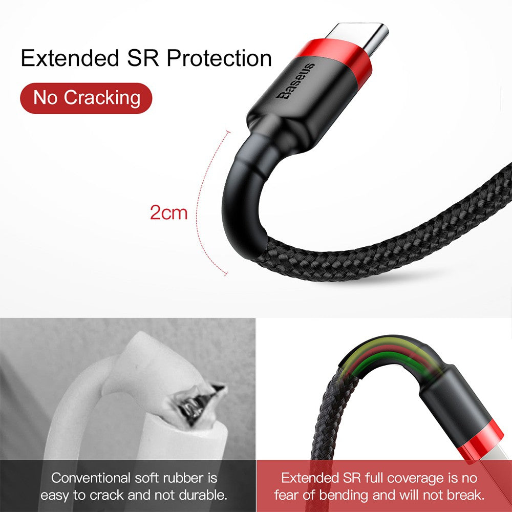 Baseus Cafule Fast Charge Type-C USB Data Charging Cable 2M-Black+Red-2m