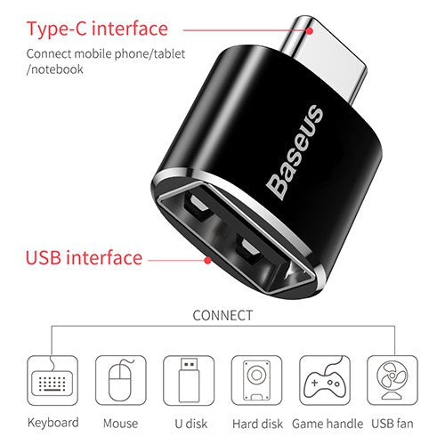 Baseus Mini USB Female to Type-C Male Adapter Converter Black