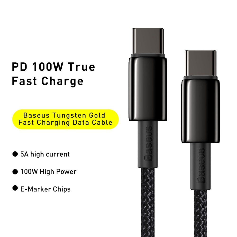 Baseus Tungsten Gold Fast Charging Data Cable Type-C to Type-C 100W 1/2M Compatible for iPhone 15 Series
