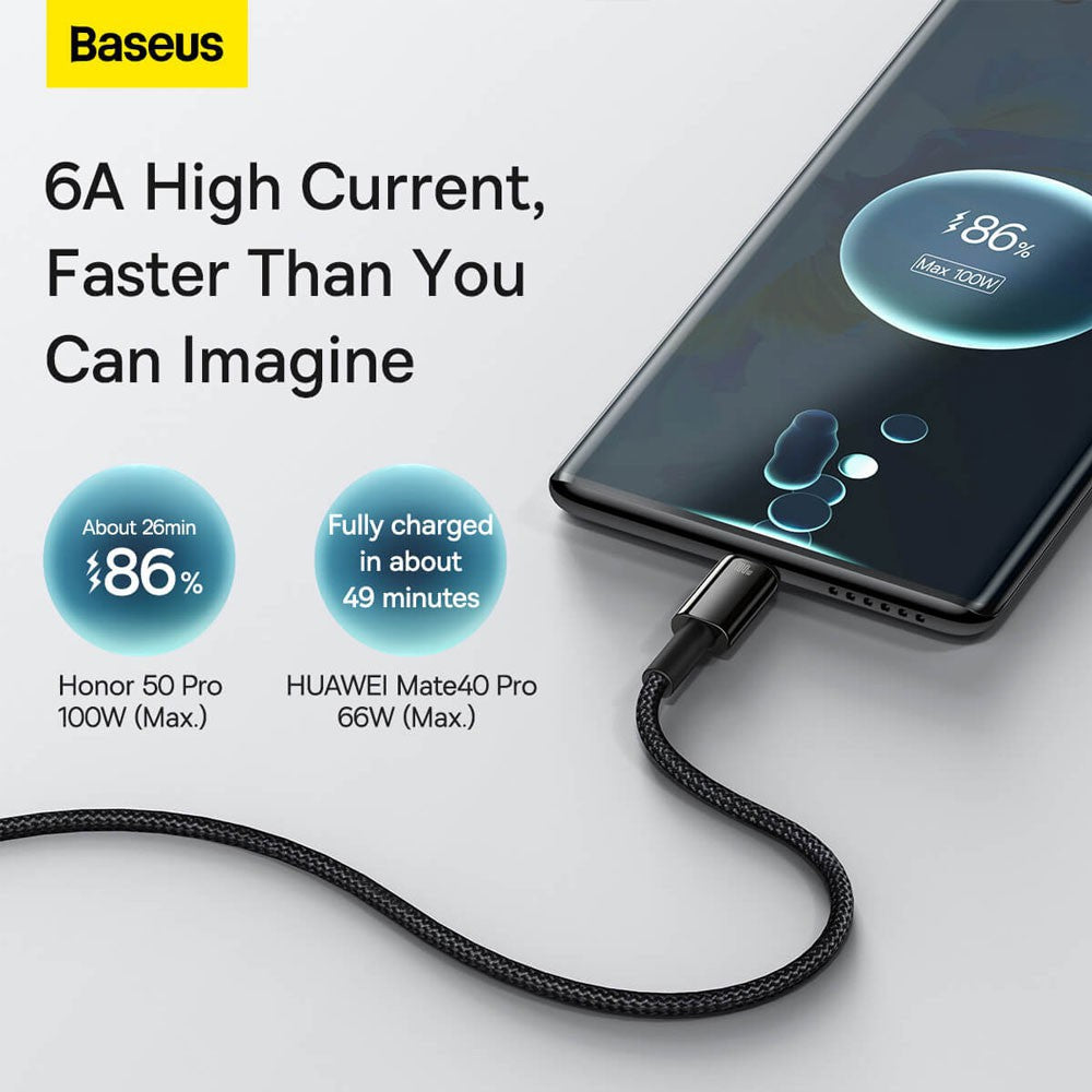 Baseus Tungsten Gold Fast Charging Data Cable USB to Type-C 100W 1/2m-Black