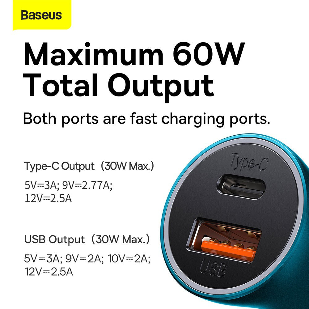 Baseus Car Charger Golgen Contactor Max-USB+Type U+C 60W