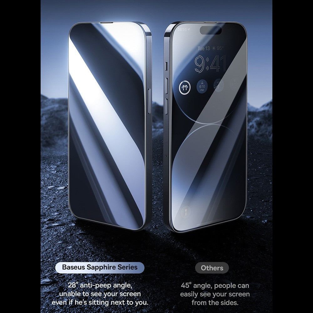 Baseus Sapphire Series Privacy Protection Tempered Glass Screen Protector (with Dust Filter) for iPhone 15/15 Pro/15 Plus/15Pro Max