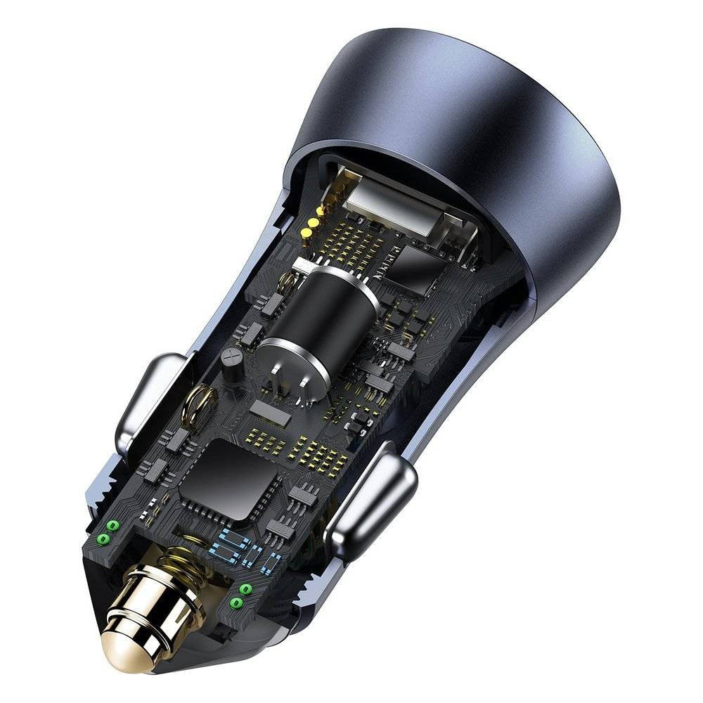 Baseus Golden Contactor Pro Dual Quick Charger Car Charger U+C 40W (With Simple Wisdom Data Cable Type-C to iP 1m)-Dark Gray