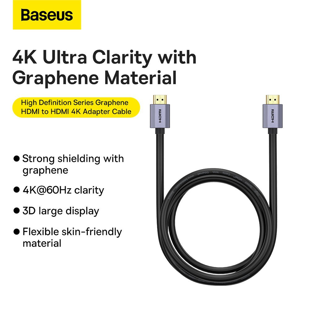 Baseus High Definition Series Graphene HDMI to HDMI 4K Adapter Cable 1.5/2/5M-Black