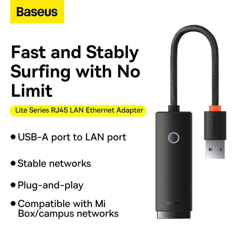 Baseus Lite Series Ethernet Adapter USB-A to RJ45 LAN Port 100Mbps-Black