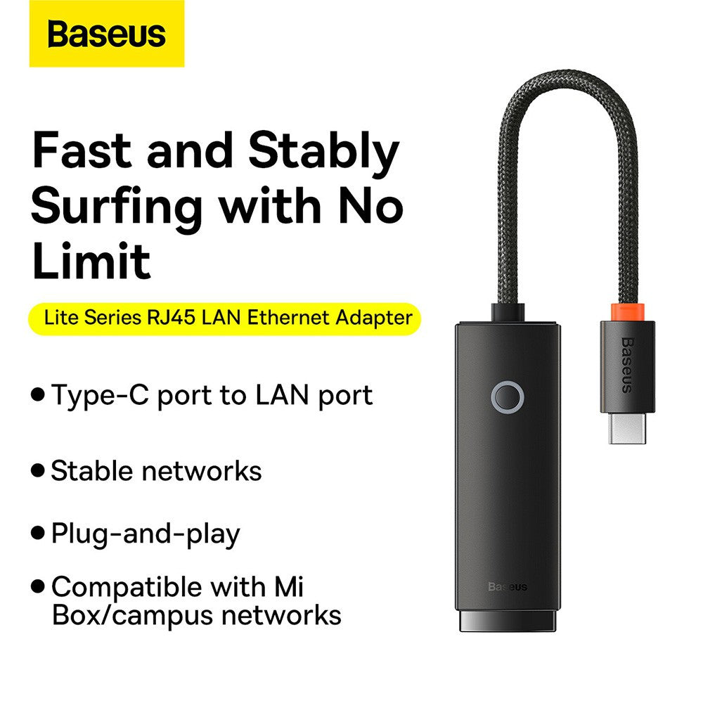 Baseus Lite Series Ethernet Adapter Type-C to RJ45 LAN Port 100/1000Mbps-Black