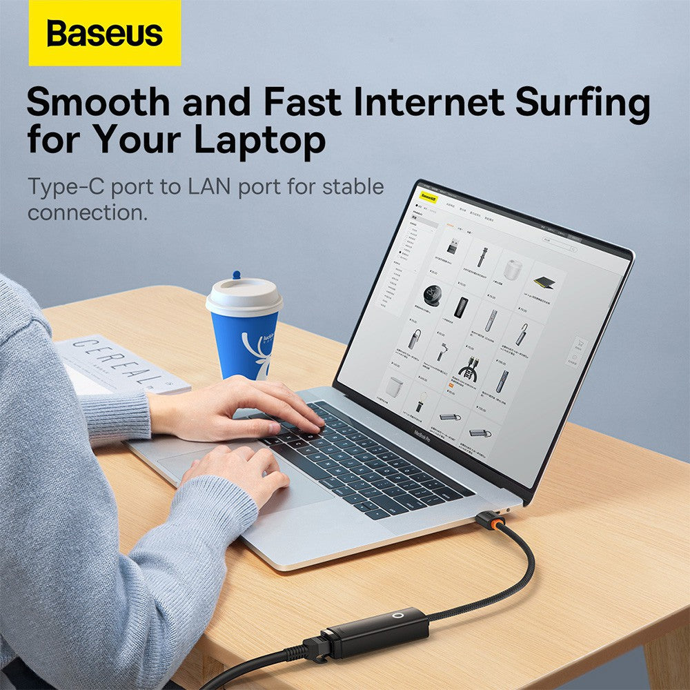 Baseus Lite Series Ethernet Adapter Type-C to RJ45 LAN Port 100/1000Mbps-Black