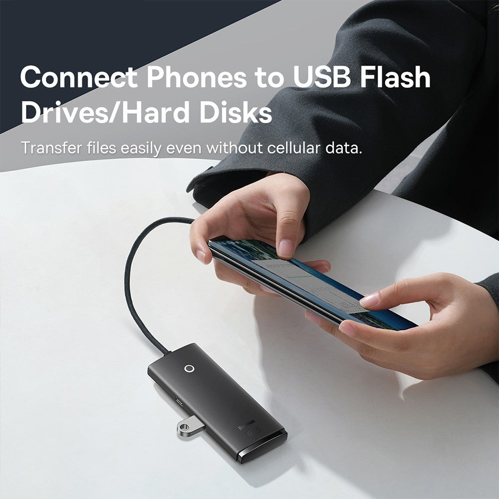 Baseus Lite Series 4-Port Type-C HUB Adapter (Type-C to USB 3.0*4 ) 25cm/1m-Black