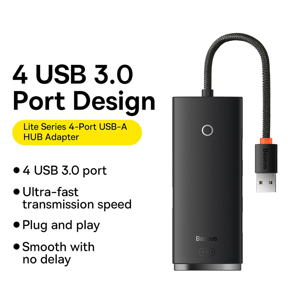 Baseus Lite Series 4-Port Type-C HUB Adapter (Type-C to USB 3.0*4 ) 25cm/1m-Black