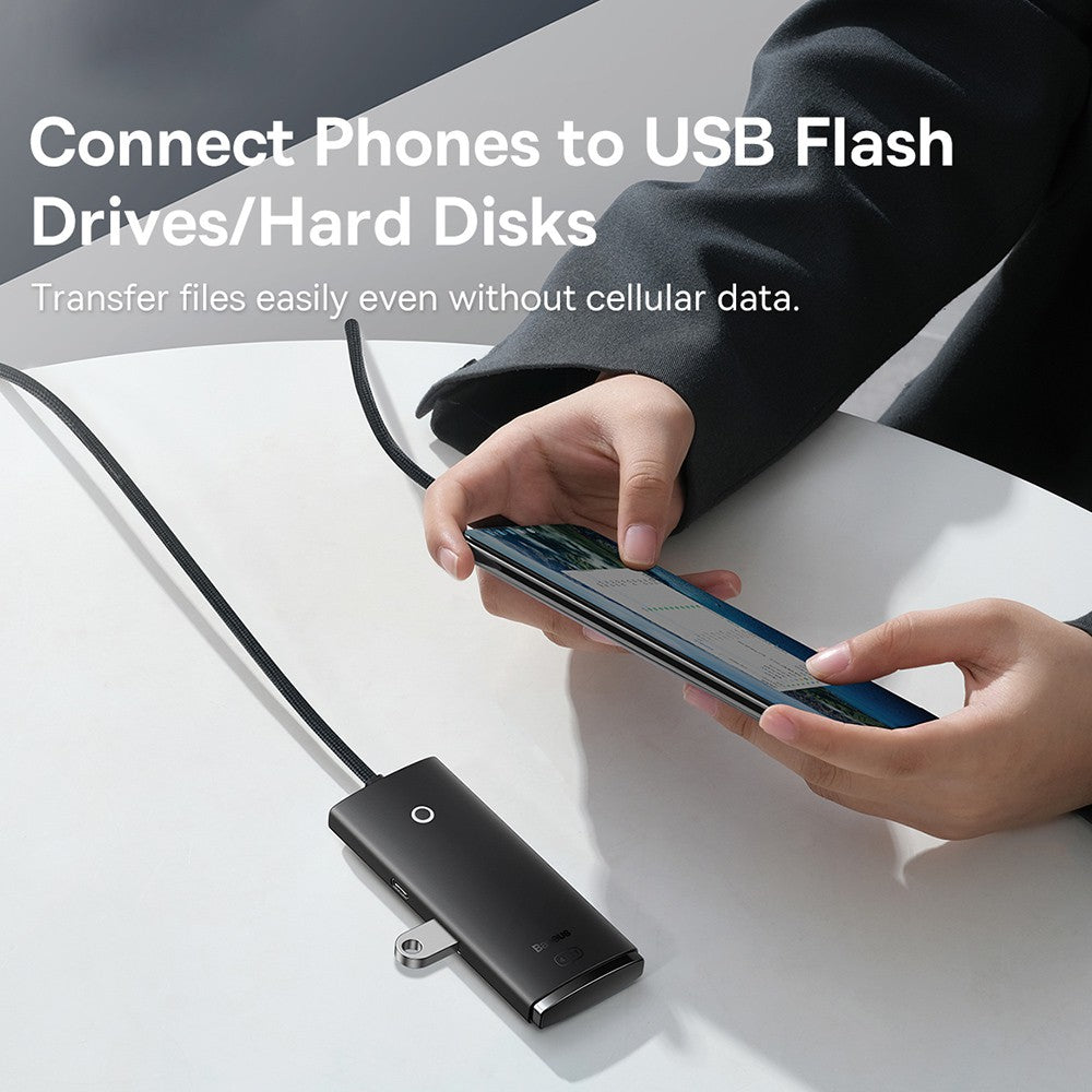 Baseus Lite Series 4-Port USB-A HUB Adapter (USB-A to USB 3.0*4 ) 1m-Black