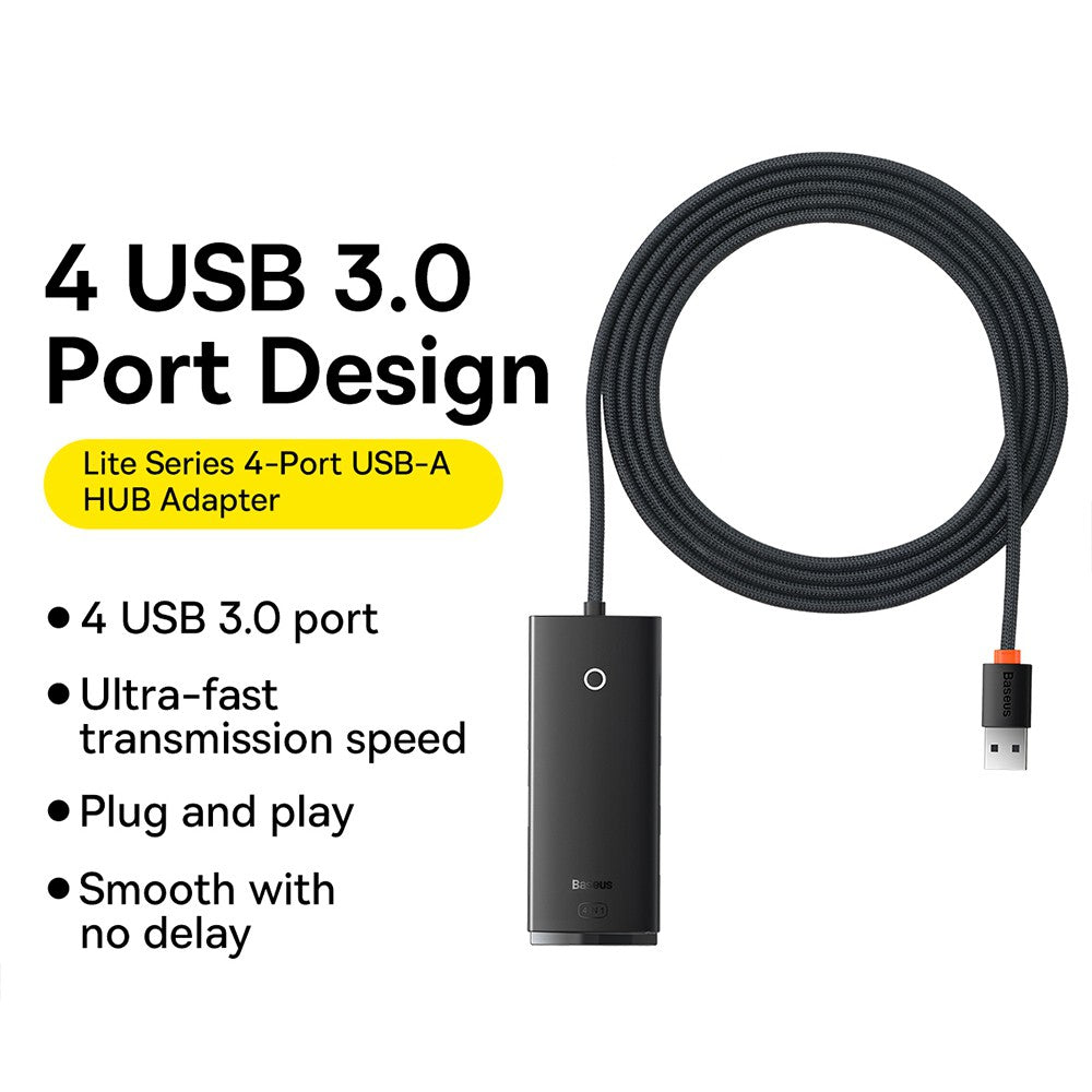 Baseus Lite Series 4-Port Type-C HUB Adapter (Type-C to USB 3.0*4 ) 25cm/1m-Black