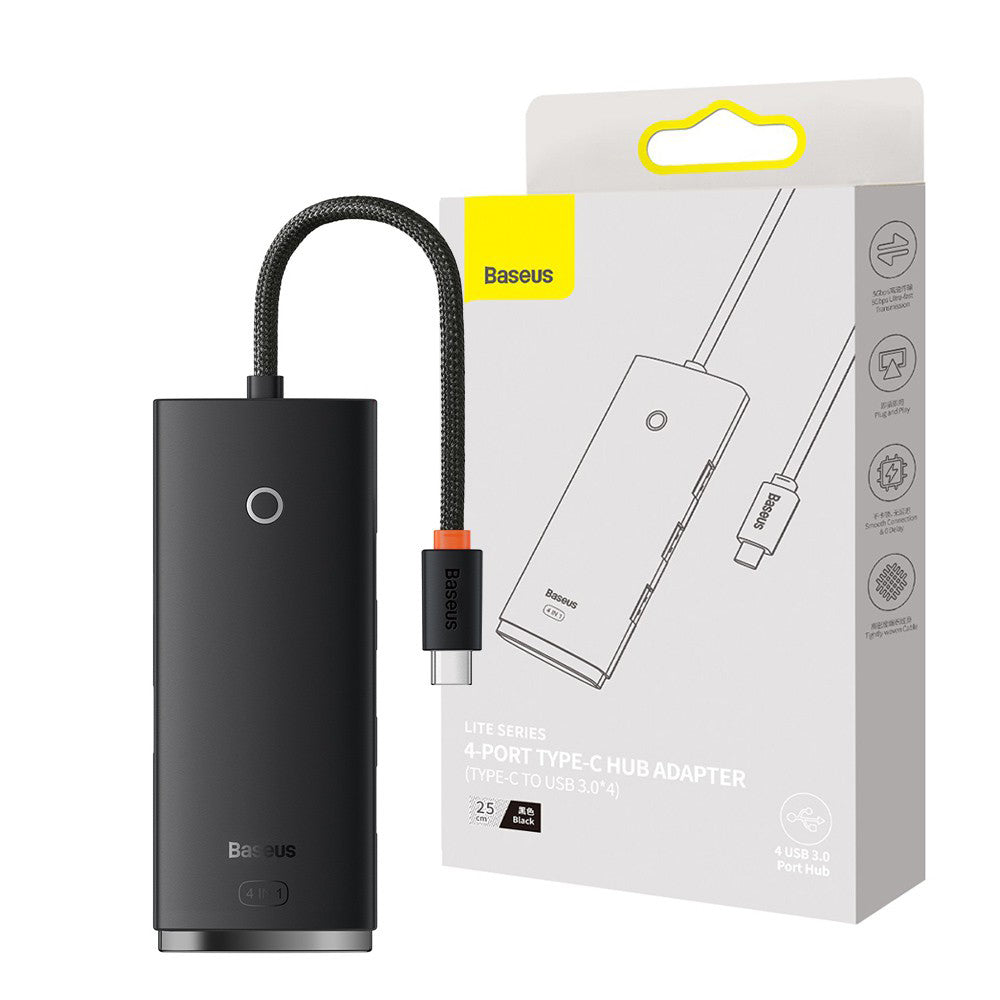 Baseus Hub USB-C 4-in-1 Lite Series – 4 Porte USB-A 3.0 5 Gb/s Con Cavo 2m – Nero