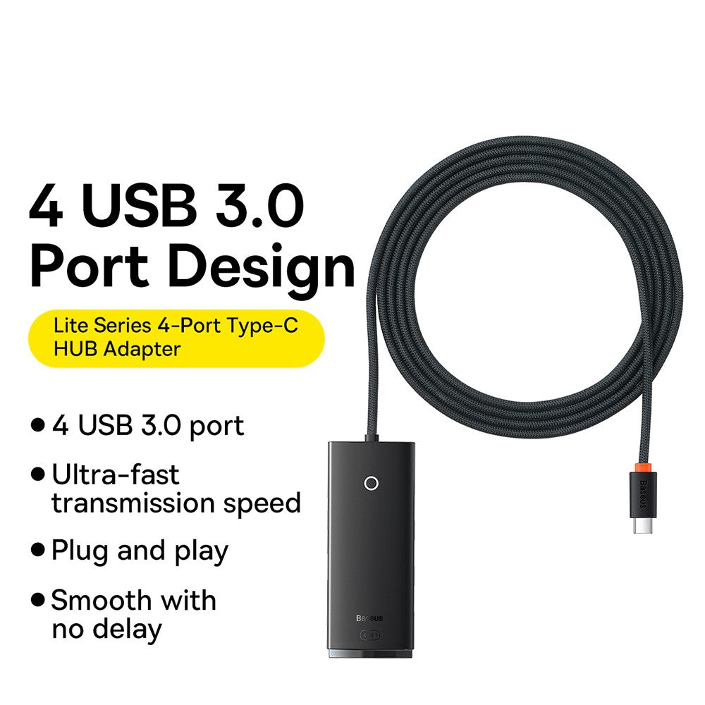 Baseus Lite Series 4-Port Type-C HUB Adapter (Type-C to USB 3.0*4 ) 2m-Black