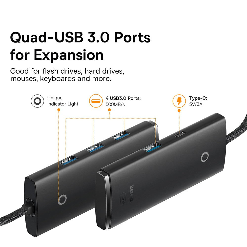 Baseus Lite Series 4-Port Type-C HUB Adapter (Type-C to USB 3.0*4 ) 2m-Black
