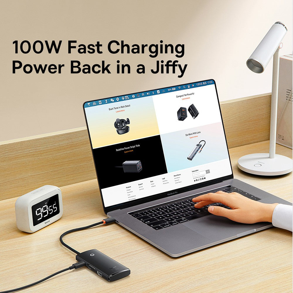 Baseus Lite Series 5-Port Type-C HUB Docking Station (Type-C to HDMI+USB3.0*3+PD)-Black