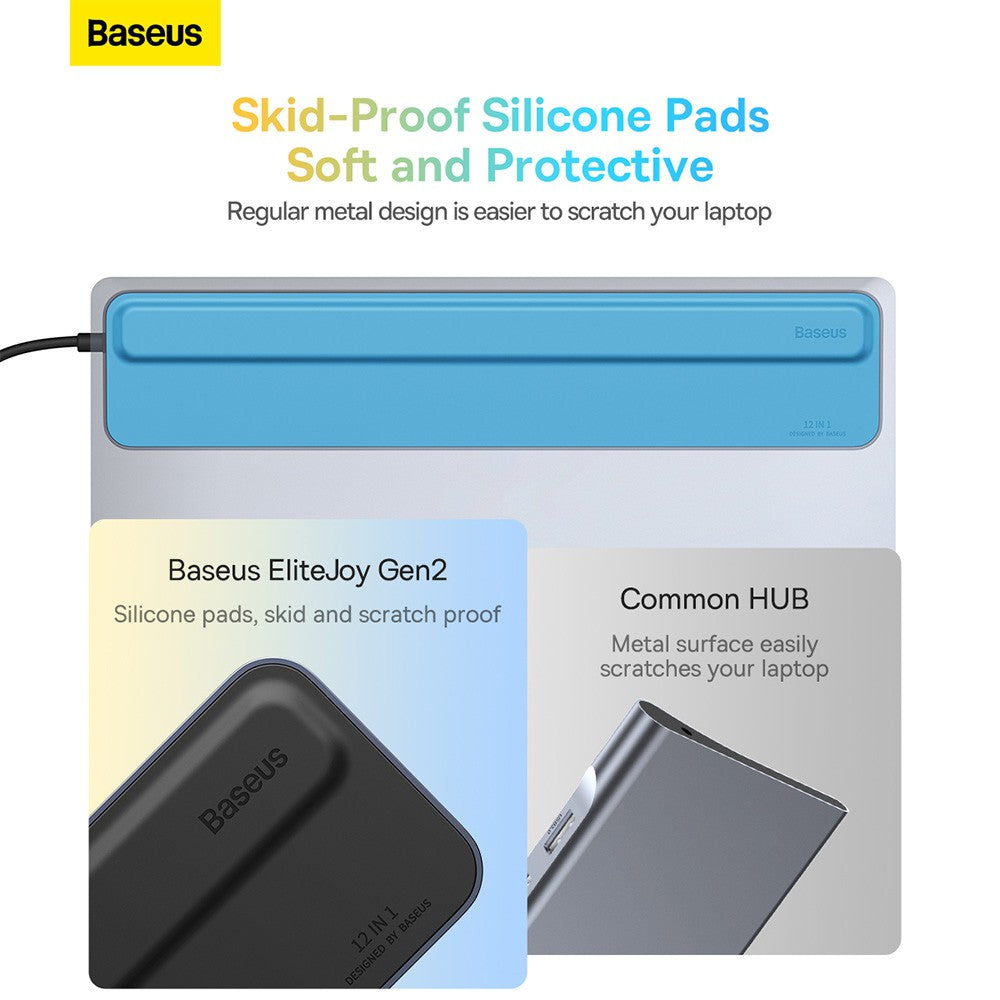 Baseus EliteJoy Gen2 12-Port Type-C HUB Adapter (Type-C to HDMI*2+USB3.0*3+PD*1+DP*1+SD/TF*1+RJ45*1+Type-C Data*1+3.5mm*1)-Dark Gray